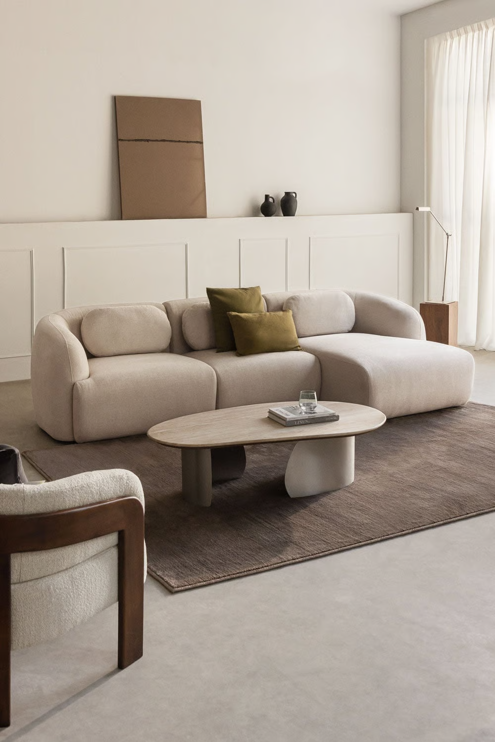 3-piece modular right chaise longue sofa in chenille Coquette
