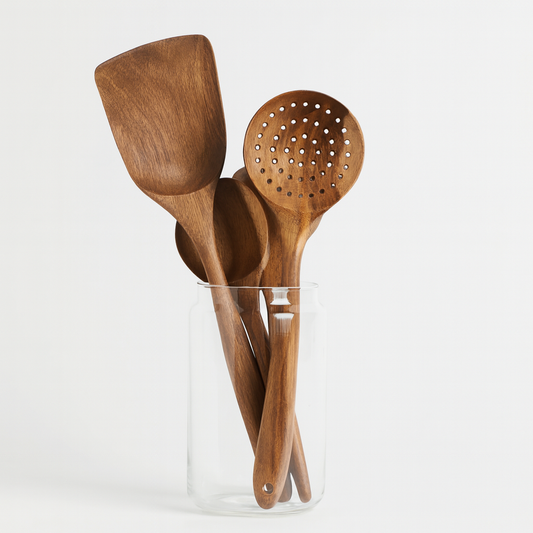 UV HOME Wooden Utensil Set in Glass Holder