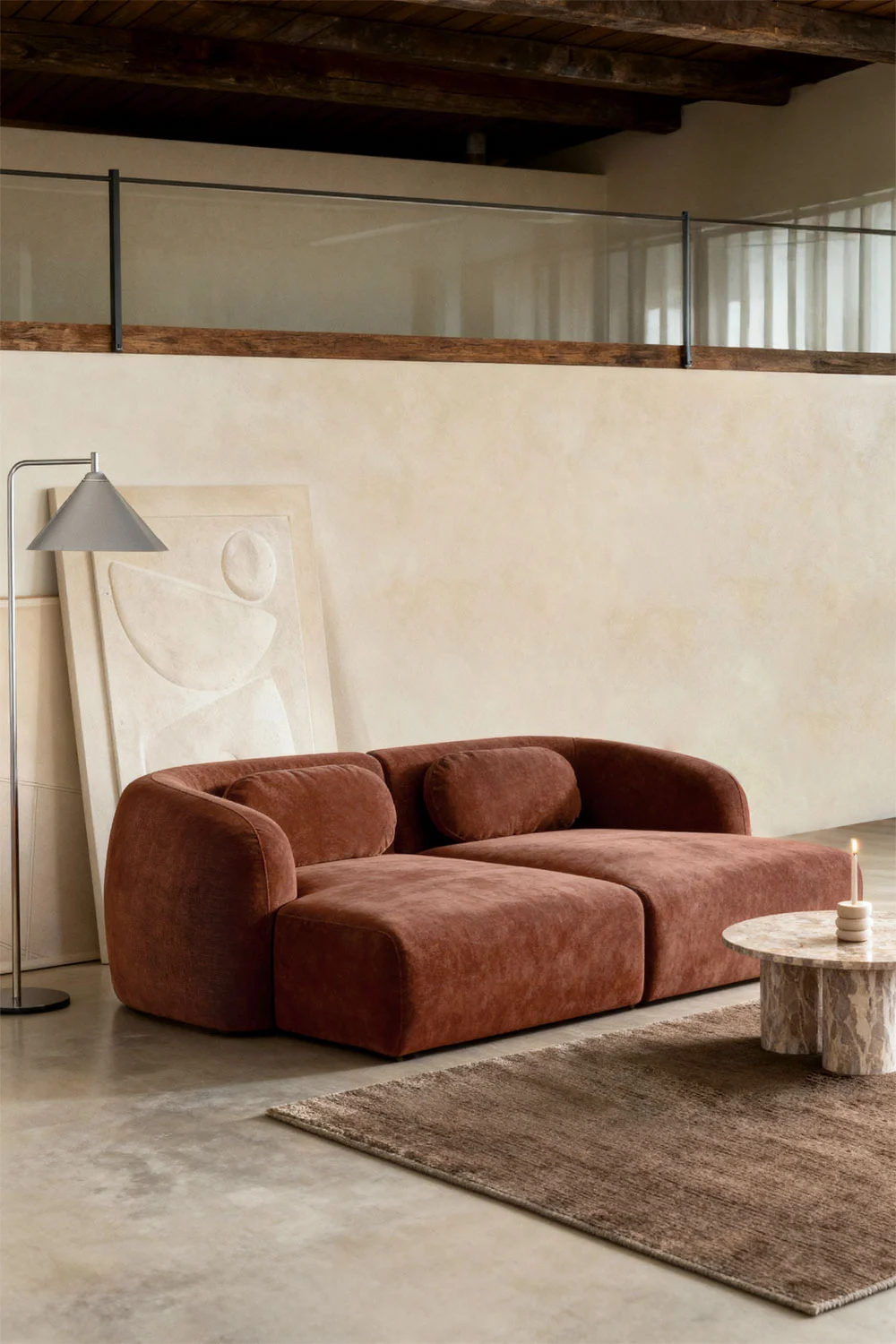 UV HOME 2-piece modular chaise longue sofa in chenille Coquette