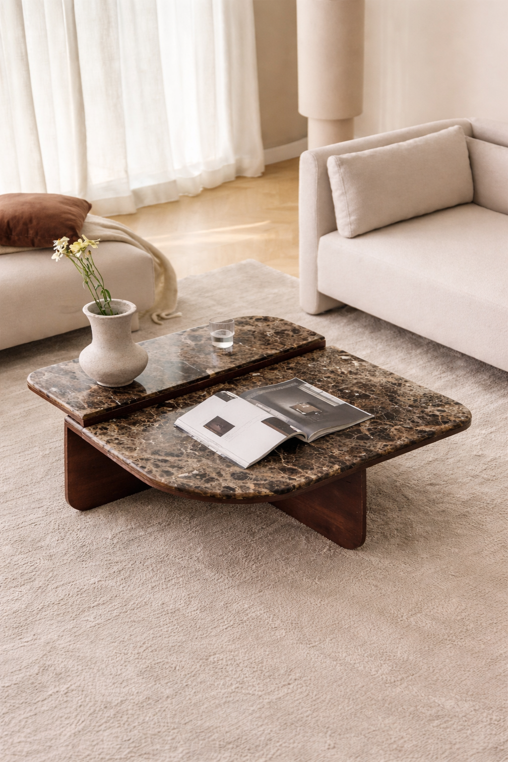 UV Home Clotsh Coffee Table – Natural Stone & Mango Wood