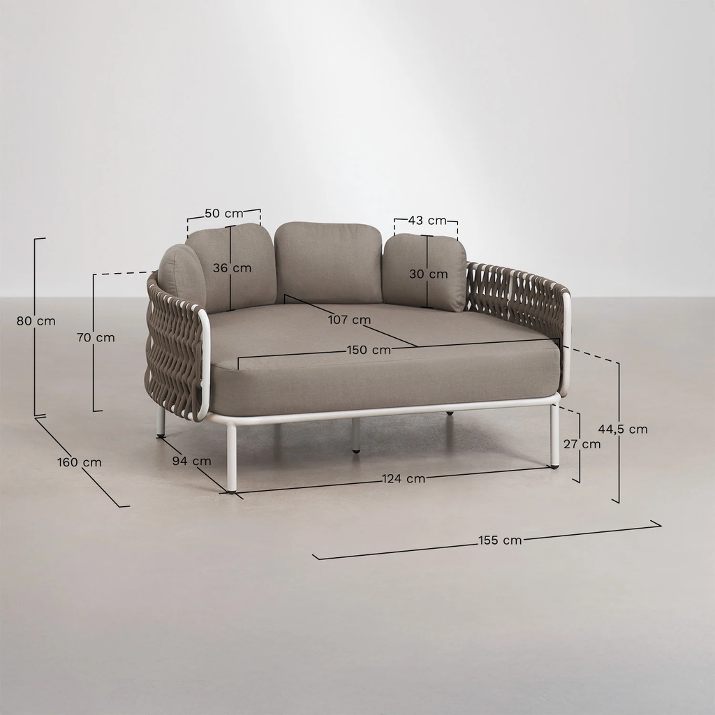 UV HOME Double aluminum lounger and braided rope with cushions Tevary