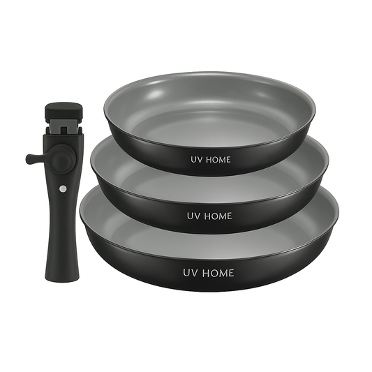 UV HOME 3-Piece Ceramic Non-Stick Frying Pan Set with Detachable Handle