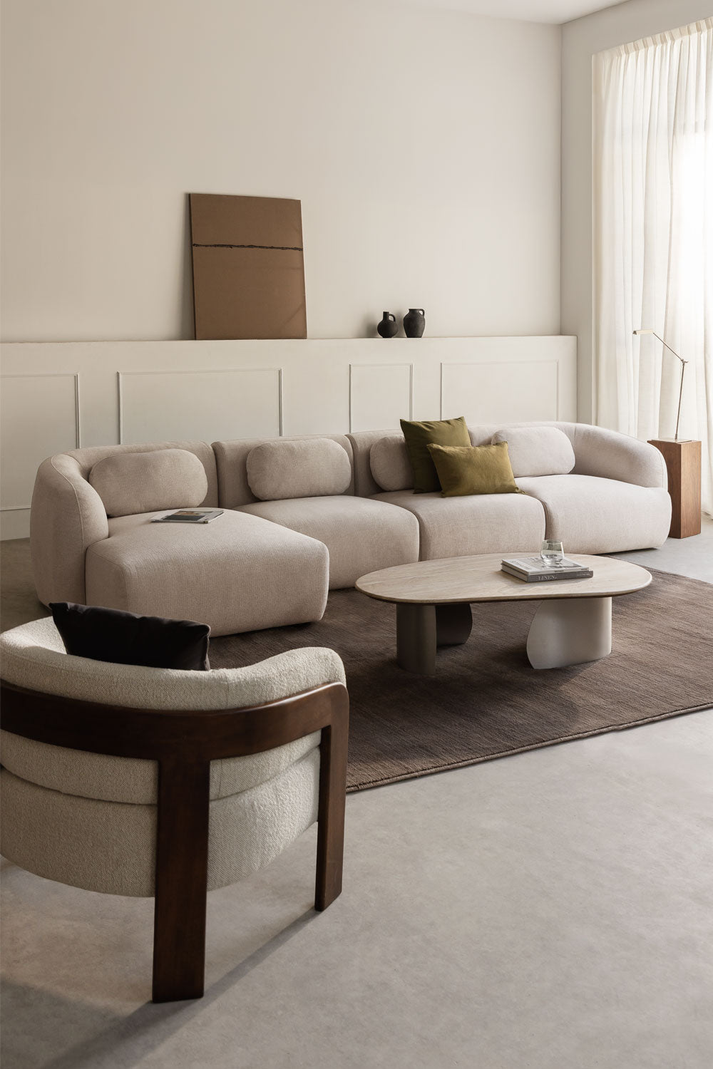 UV HOME 4-piece left modular chaise longue sofa in chenille Coquette
