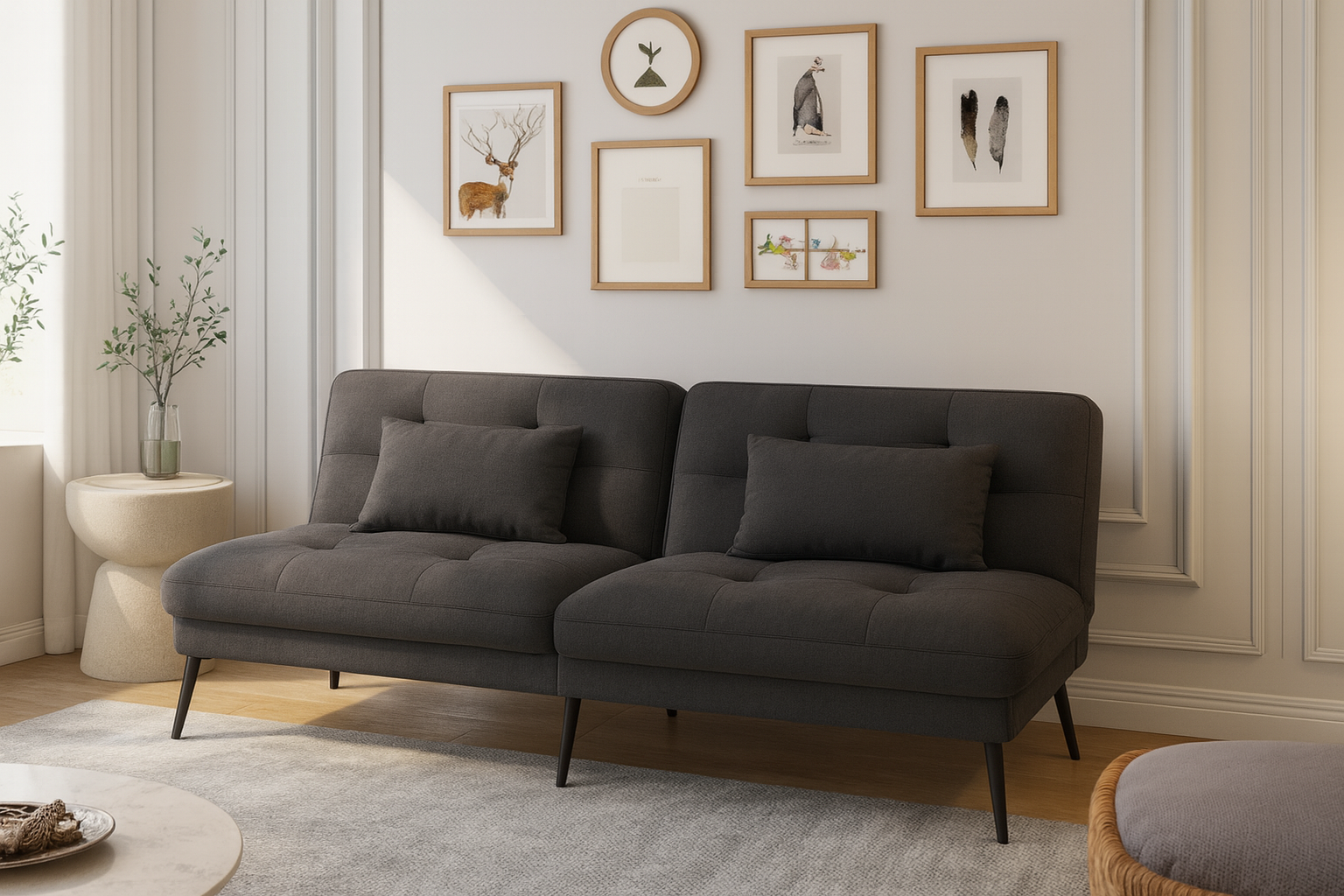 Modern Green Two-Seater Sofa with Pillows – UV Homes