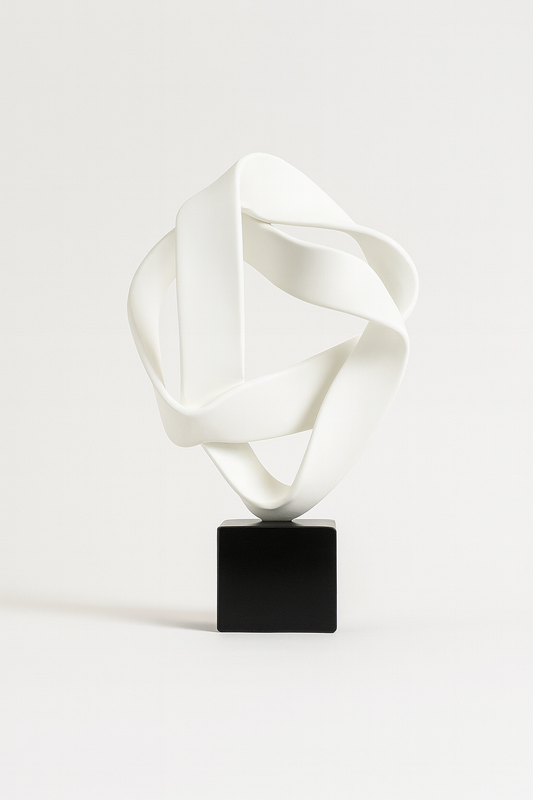 Modern White Ribbon Sculpture on Black Base – UV Homes