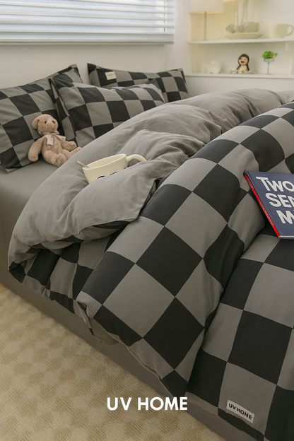 Nordic Plaid Patroon Wassen Katoenen Beddengoed Set