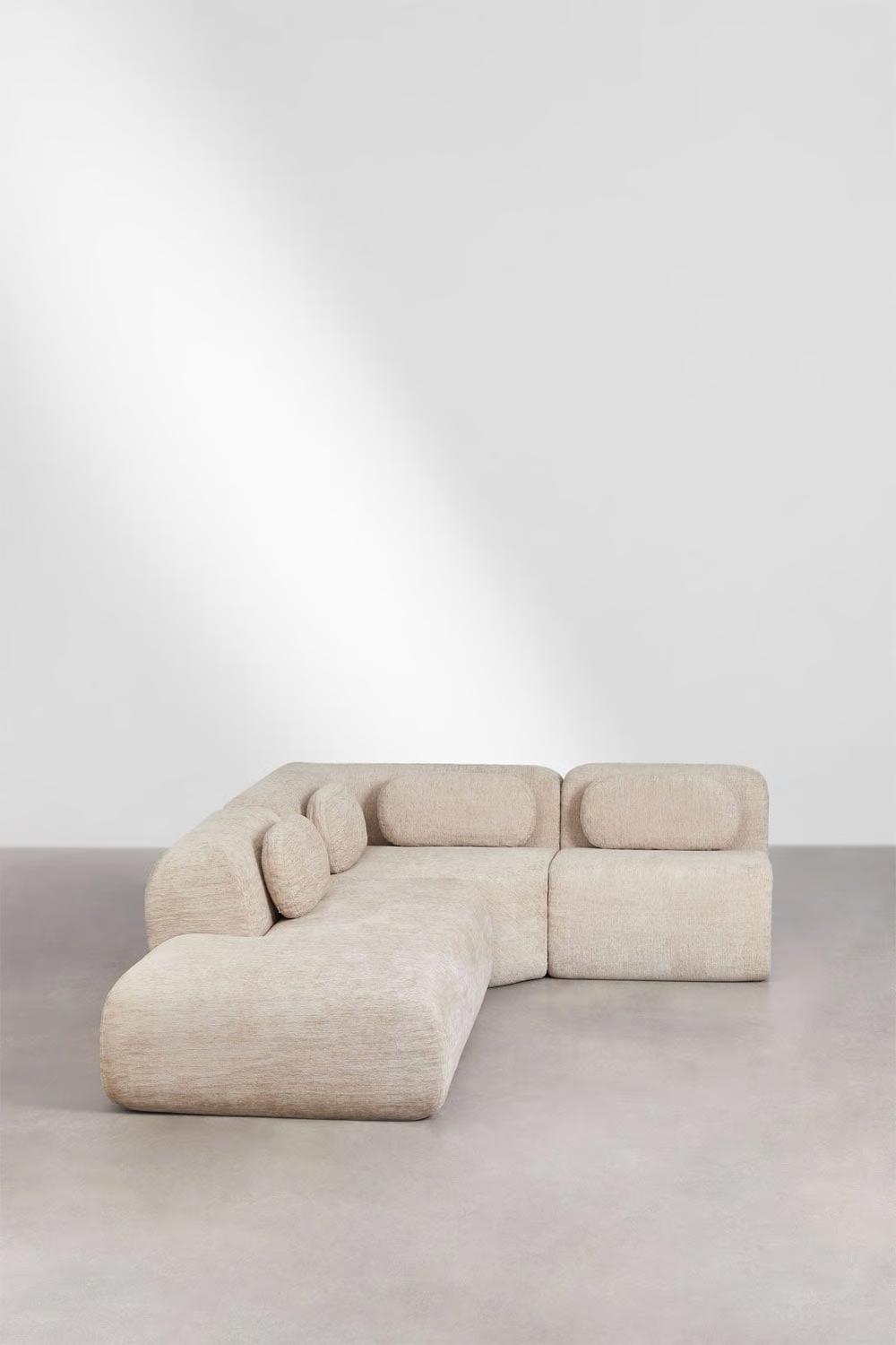 UV HOME Modular 3-part corner sofa with left divan in vacuum packed chenille Merida