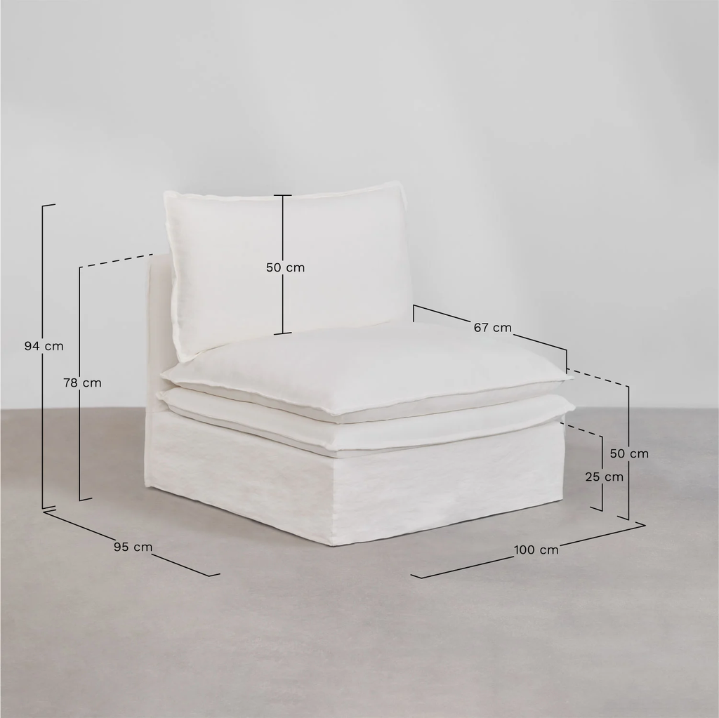 UV HOME Central module for modular sofa in linen and cotton Grace