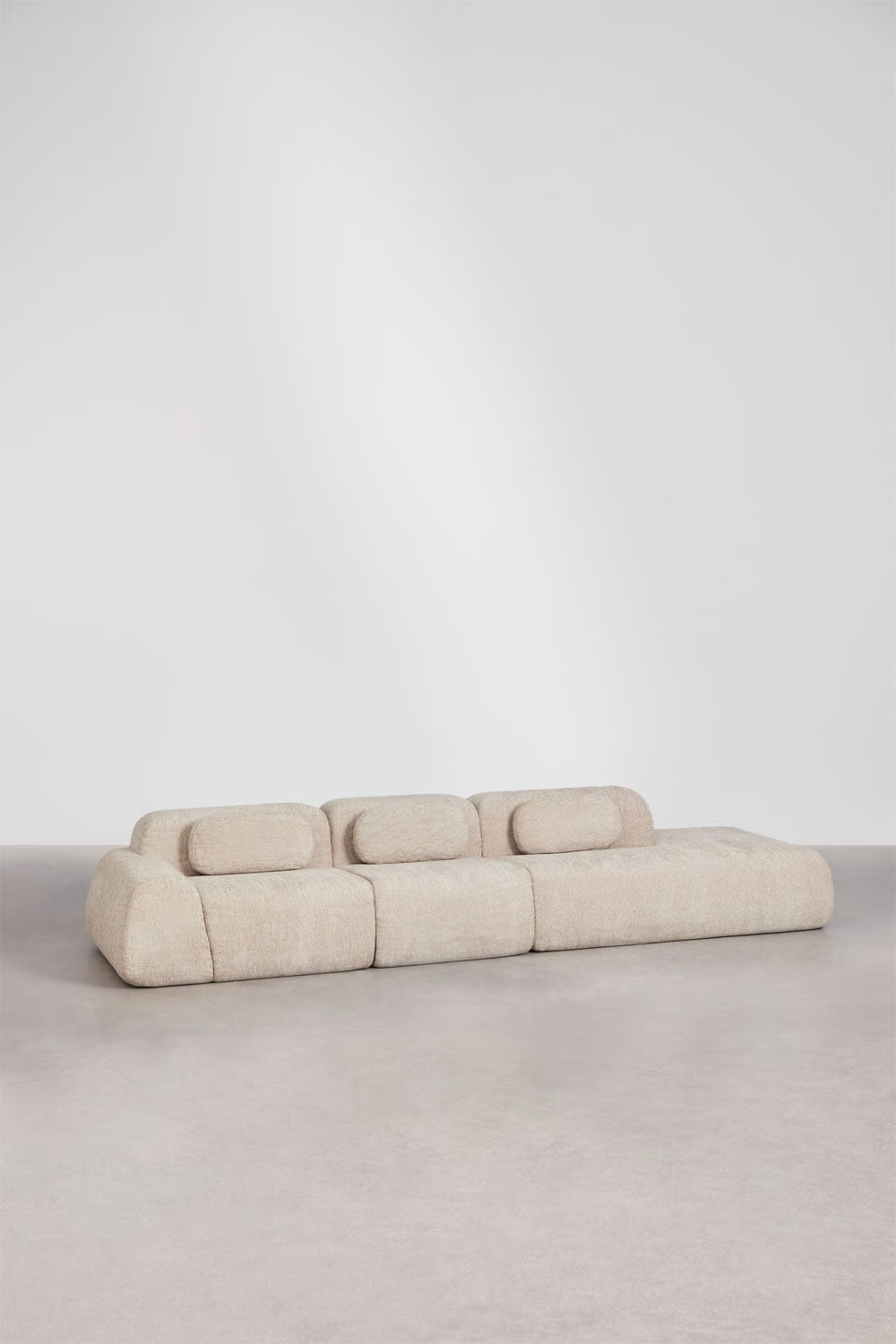 UV HOME Modular 3-part corner sofa with right couch in vacuum-packed chenille Merida