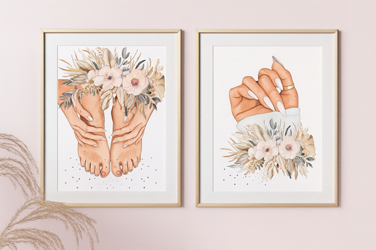 UV HOME – Set of 2 Floral Hand & Foot Wall Art Prints
