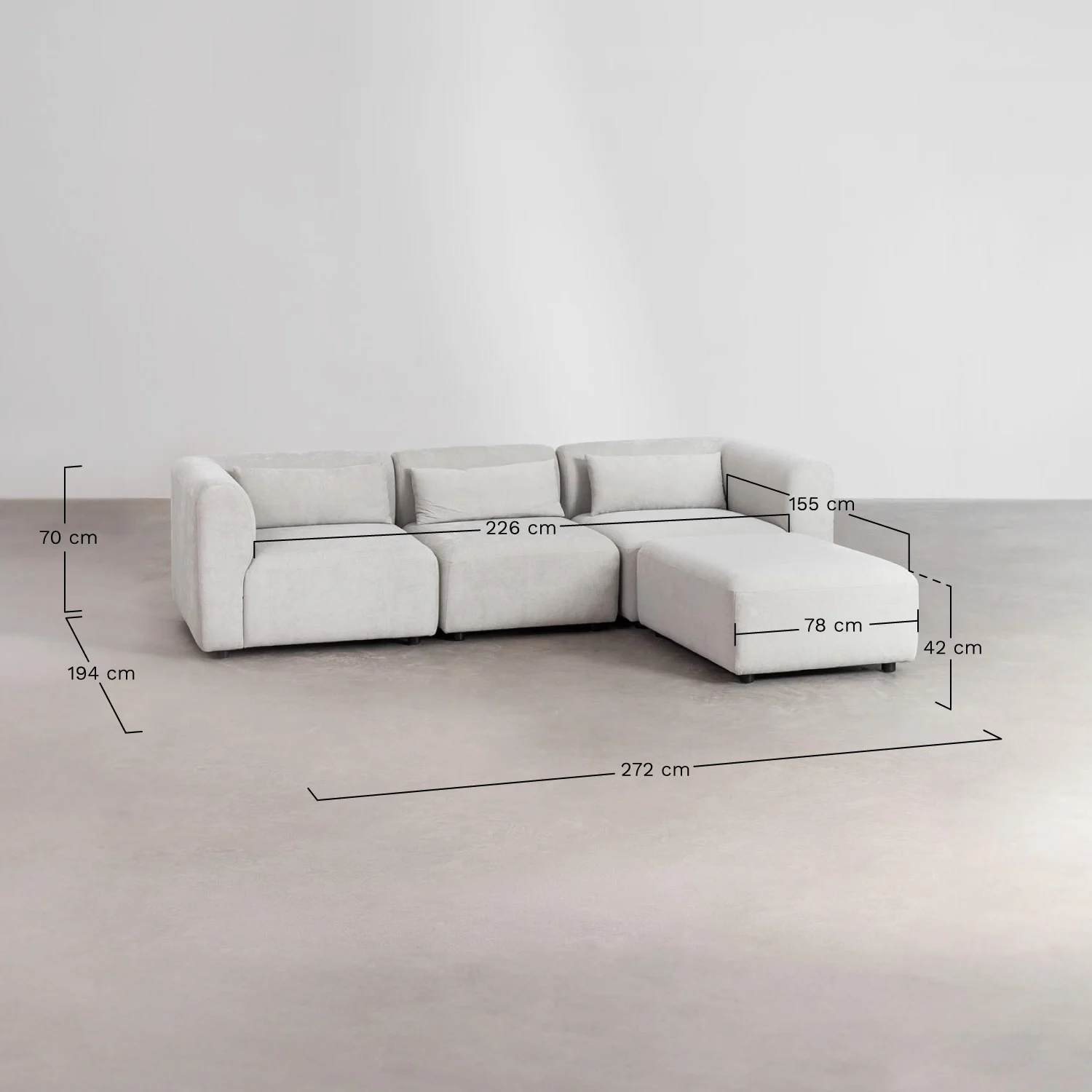 UV Home  3-piece modular sofa with ottoman