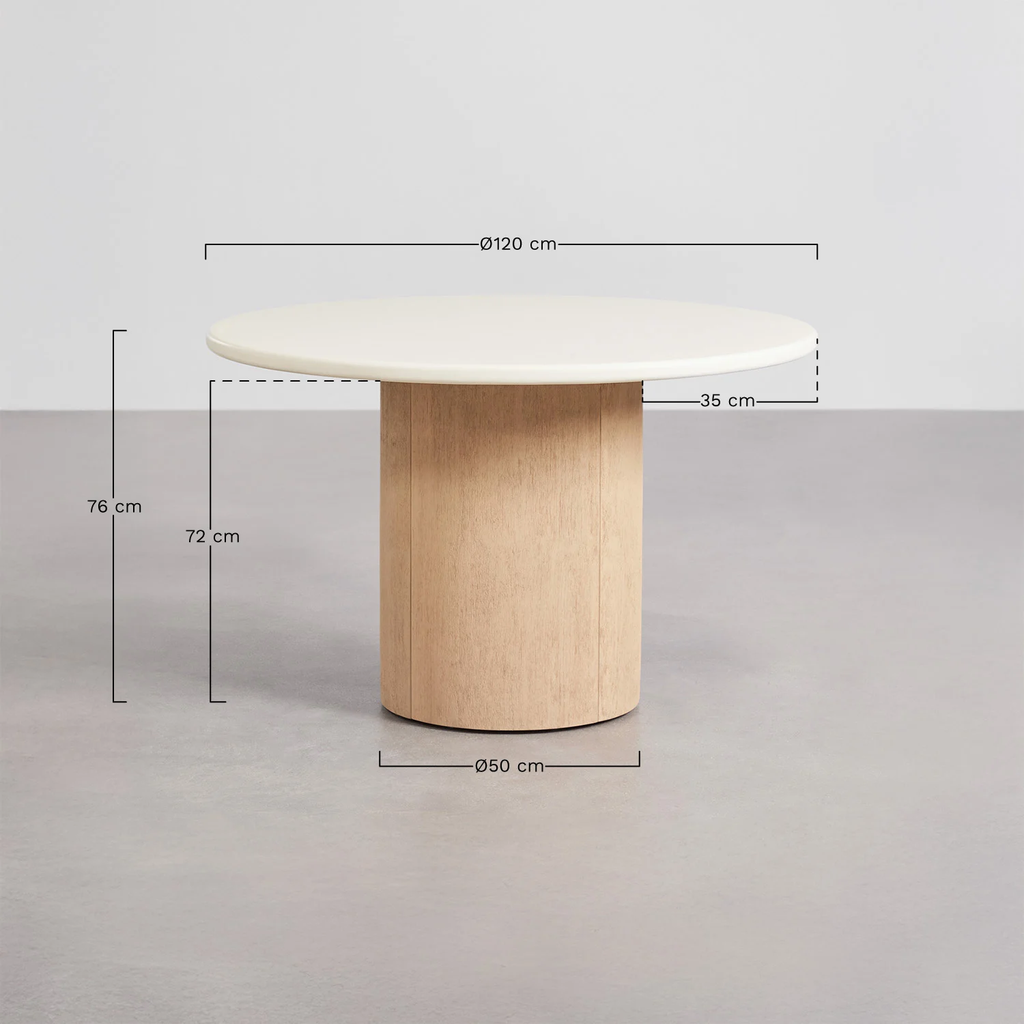 UV HOME Sharpay Round Garden Table in Concrete and Acacia Wood