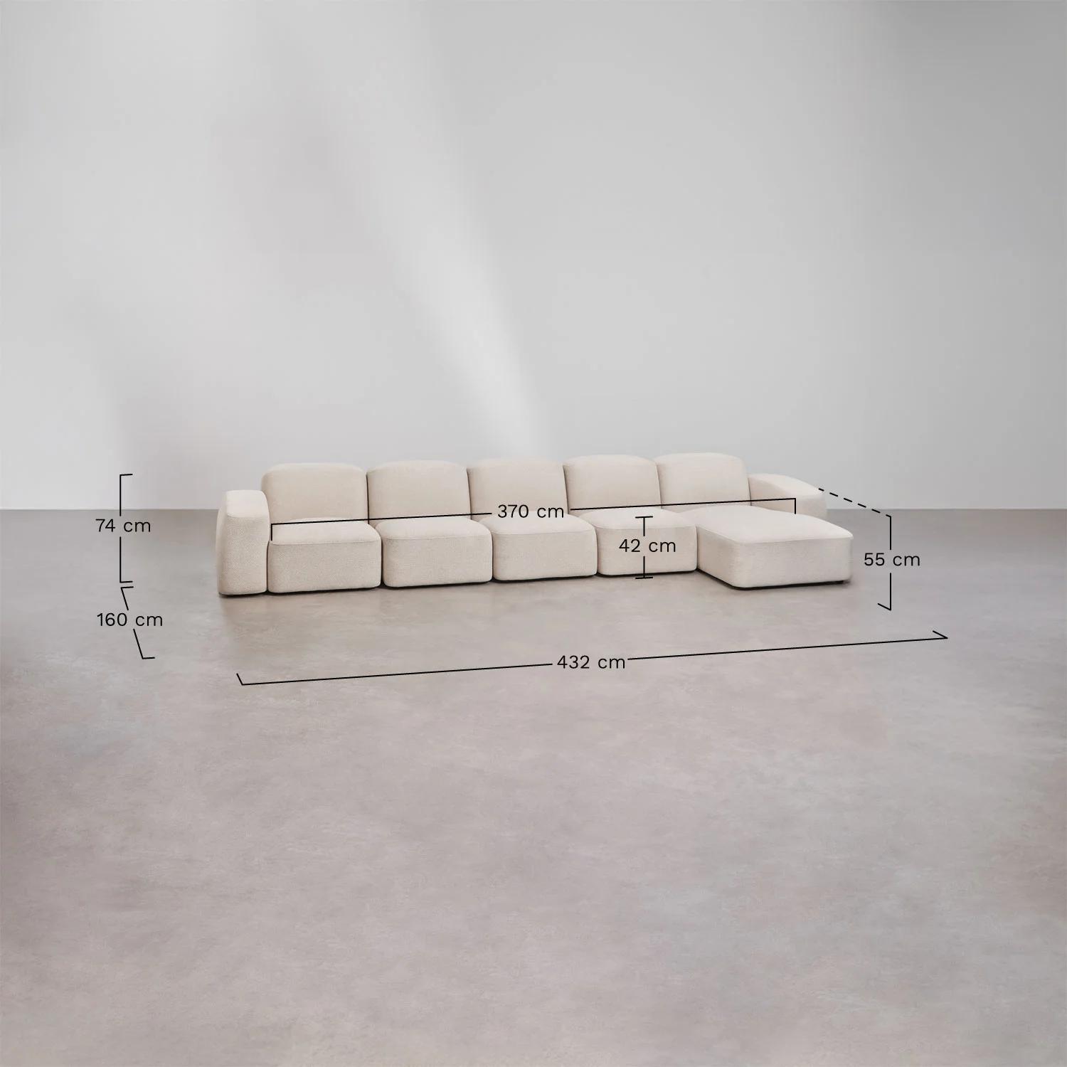 UV HOME Bastian 5-piece modular chaise longue sofa right