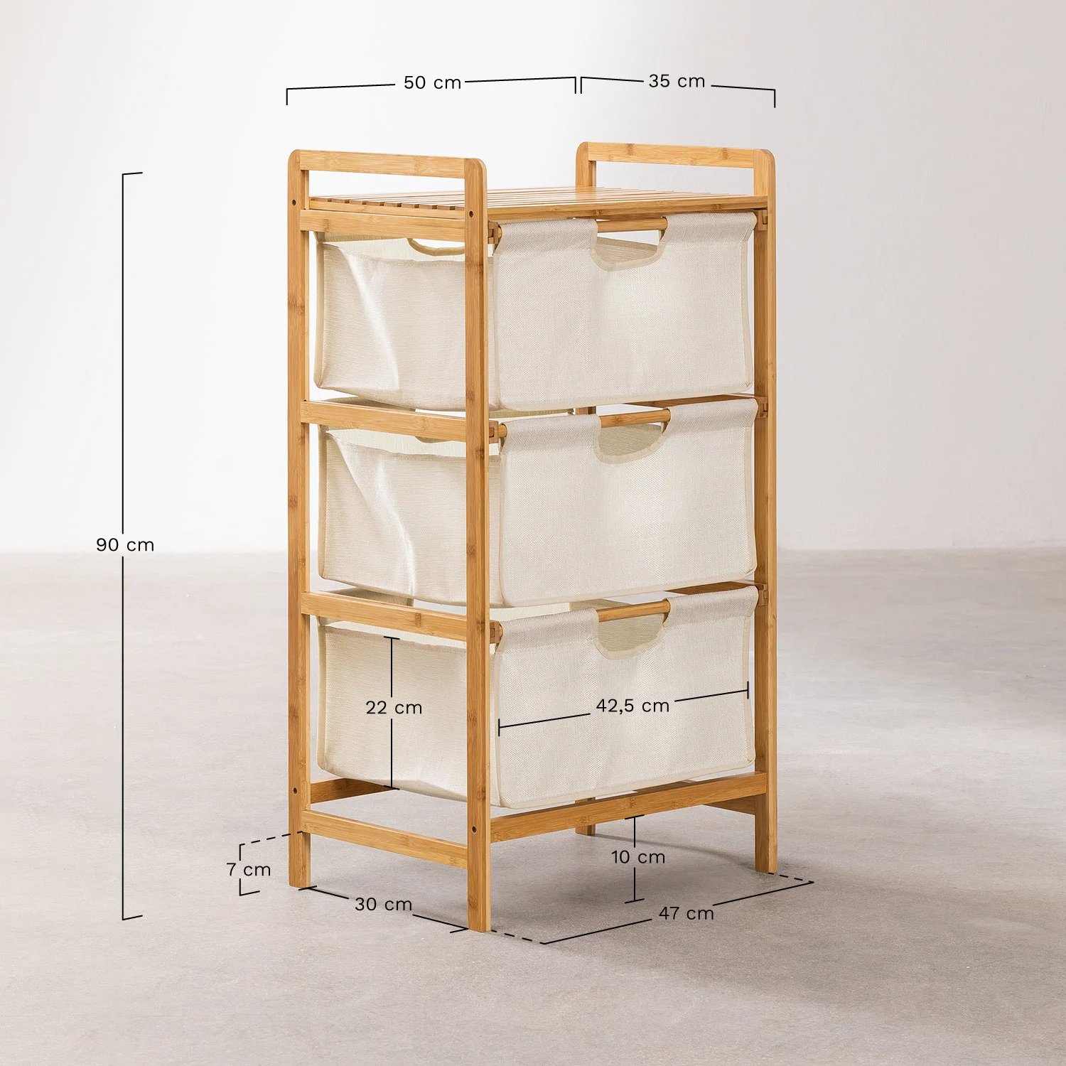 UV HOME Skadi Bamboo Rack 50×90 cm with 3 Baskets
