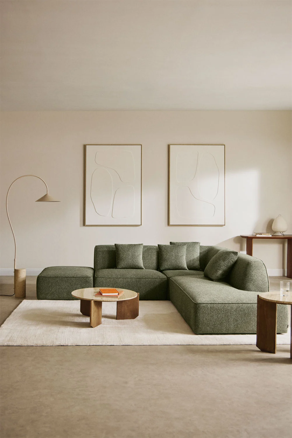 UV HOME Cardea 3-piece modular corner sofa with chaise longue right and upholstered pouf