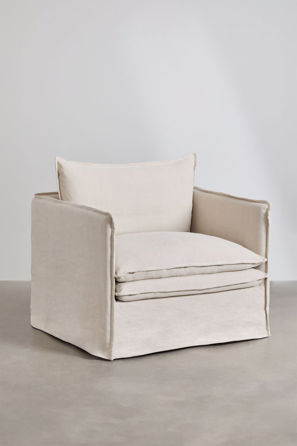UV HOME Grace linen and cotton armchair and pouf set