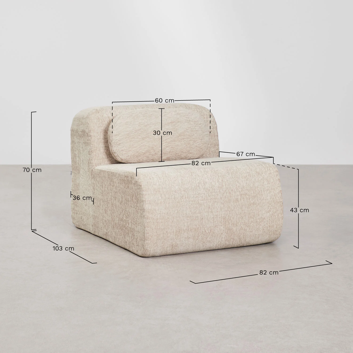 UV HOME Central module for modular sofa in vacuum packed chenille Merida