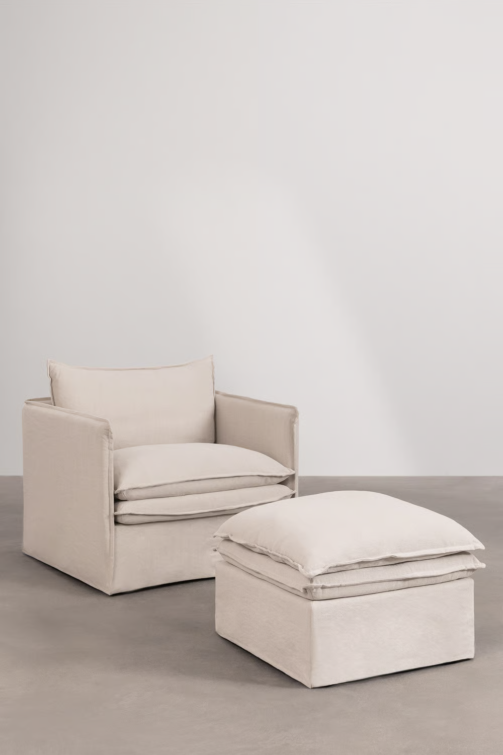 UV HOME Grace linen and cotton armchair and pouf set