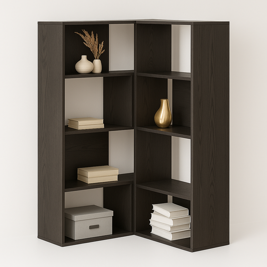 UV HOME Black Oak Bookshelf 140x30x140cm – Modern Wood Composite Storage Unit