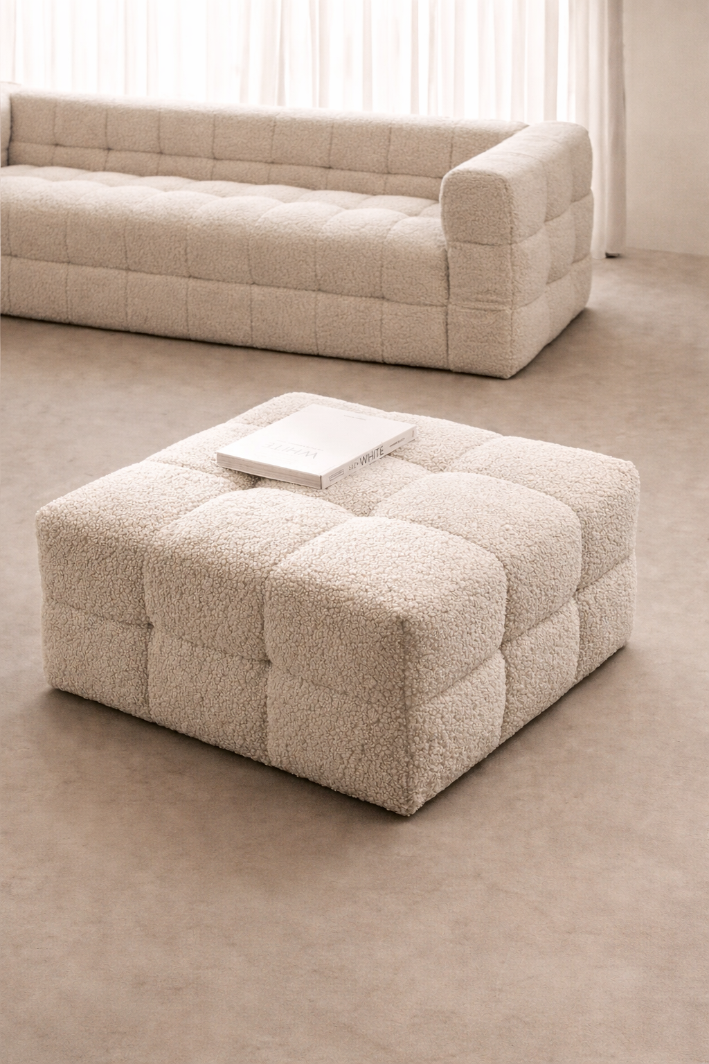 UV Home Harriet Square Ottoman – Sheepskin Upholstered